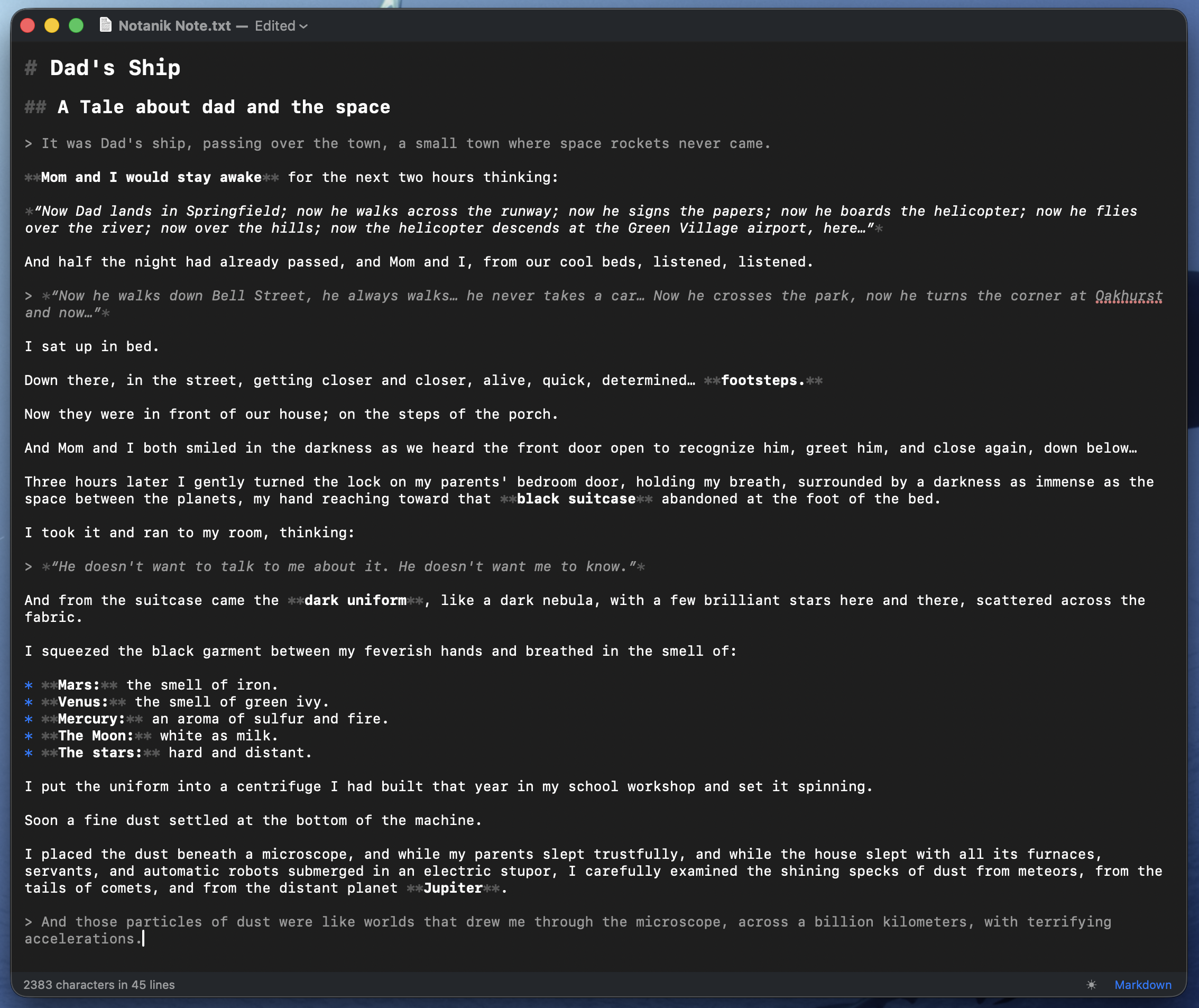 Notanik in dark mode